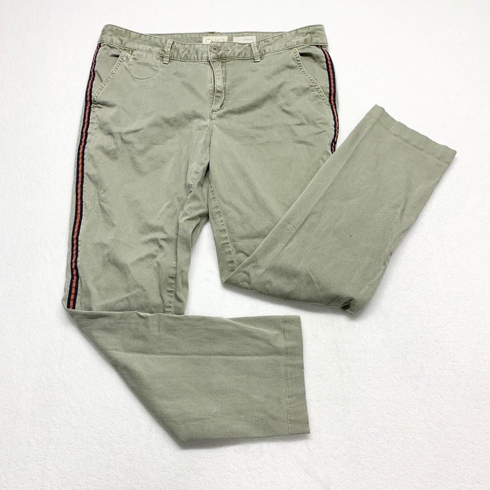 Anthropologie Chino Relaxed Pants Womens Size 31 Olive Green Side Stripe Cotton